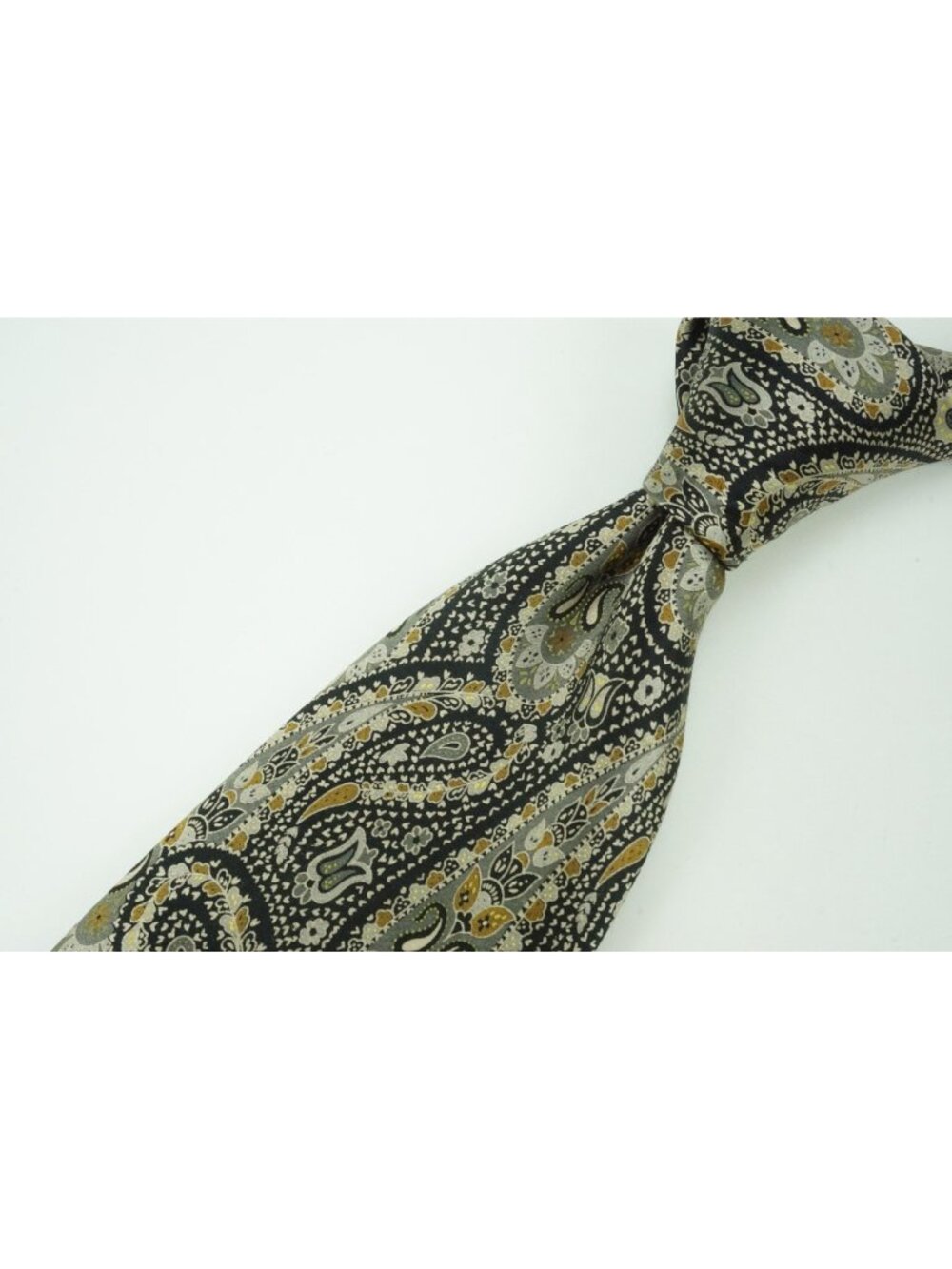 Ermenegildo Zegna CURRENT Black Gold Gray BIG Paisley 100% Silk Tie